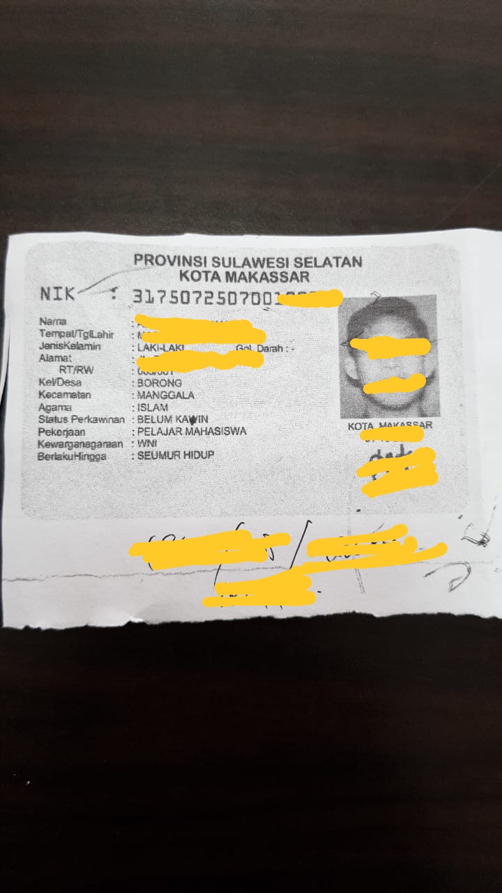 Scan KTP Berdomisili DKI Jakarta Yang Di Edit Menjadi KTP Sulawesi Selatan (Foto/Ist)